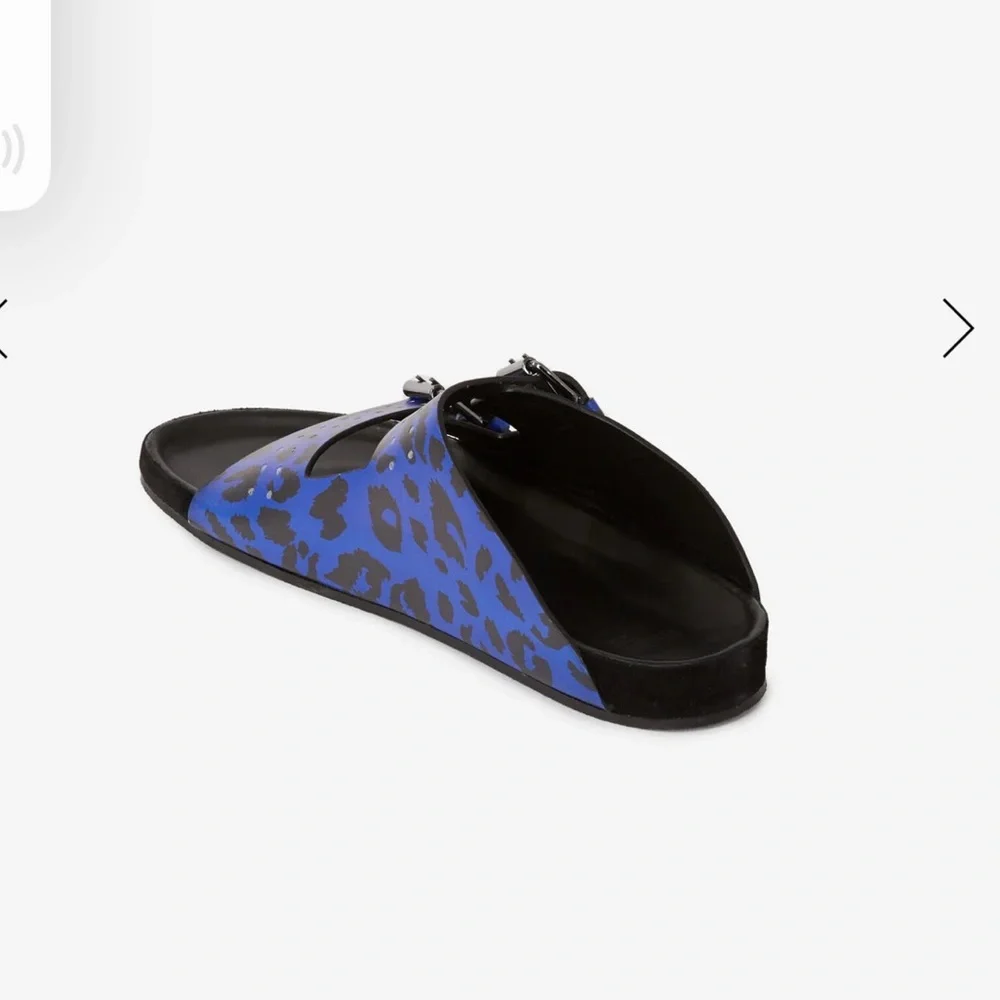 NWT The Kooples Unisex/Men’s Blue Leopard-print Leather Sandals
